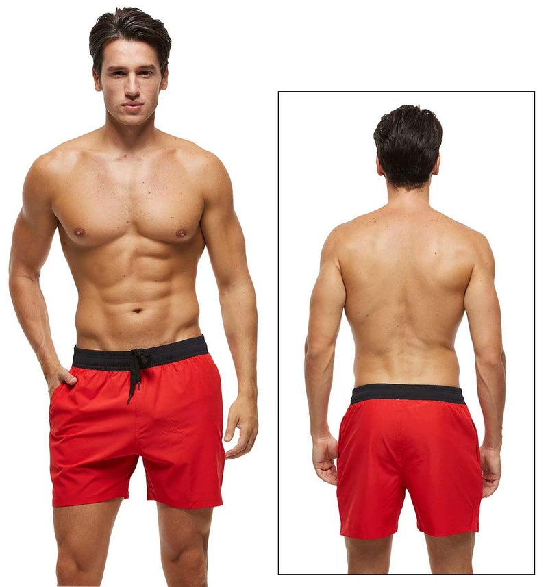 Tyhengta Mens Swim Trunks Quick Dry Stretch Shorts with Zipper Pockets and Mesh Lining Red 34 - Image 2